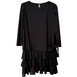 T Fe Vtg. Stunning 100% Polyester Three Tiered Side Tie Long Sheer Sleeve Dress